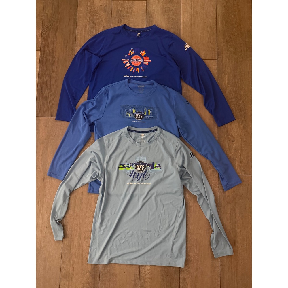 Mens New Balance NYRR Long Sleeve Running Shirts Lot 3 NYC Half Staten Island M